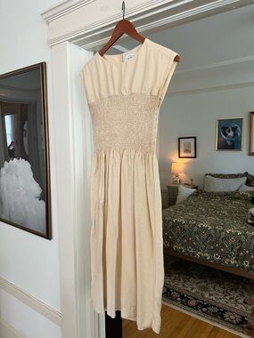 & Other Stories Cream Smocked Midi Dress